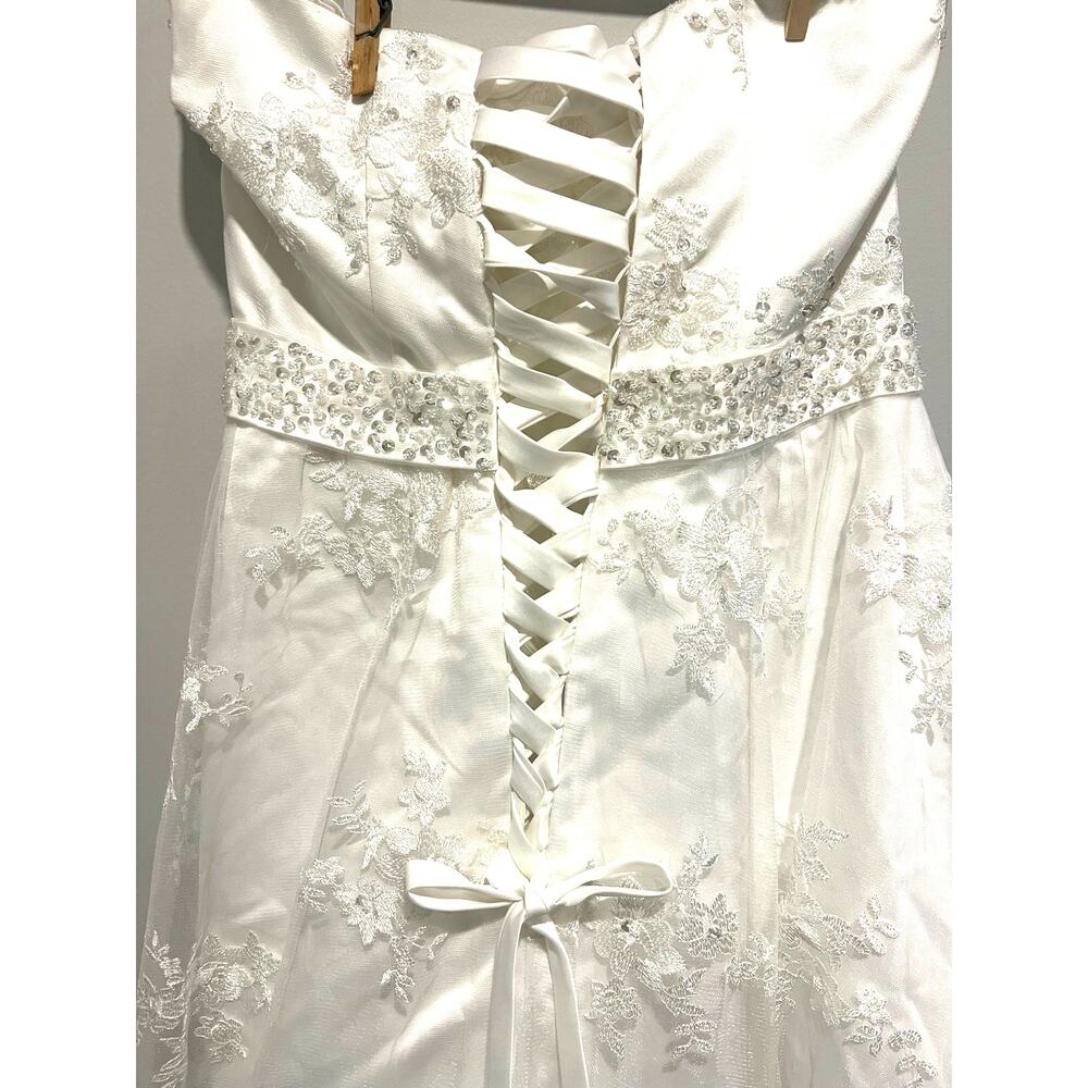 NWT‎ Sunvary Wedding Dress Lace Sequins Flower Lace Up A-Line Layered Size 14-16 - Picture 4 of 15